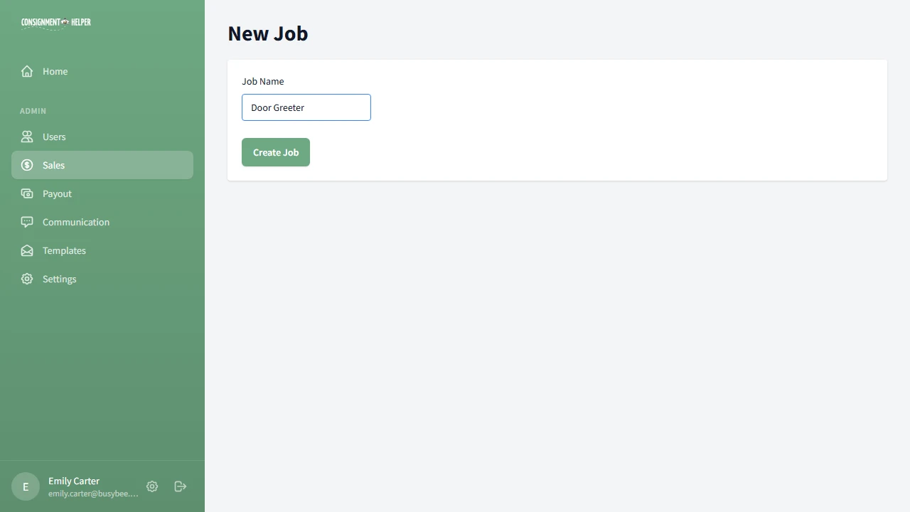 Add job role form with job name field